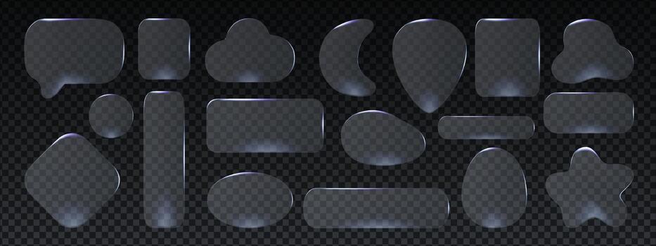 conjunto de transparente vaso botón marcos en morfismo estilo con suave reflexiones y redondeado formas vaso botón morfismo diseño es Perfecto para aplicación iconos, web paneles, y mínimo digital diseños vector