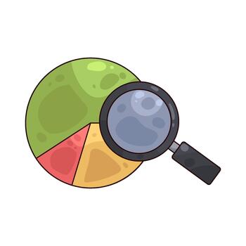 Pie Chart Data Analysis with Magnifying Glass vector