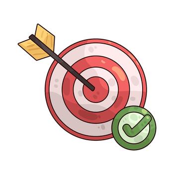 Illustration of Arrow Hitting Target with Checkmark vector