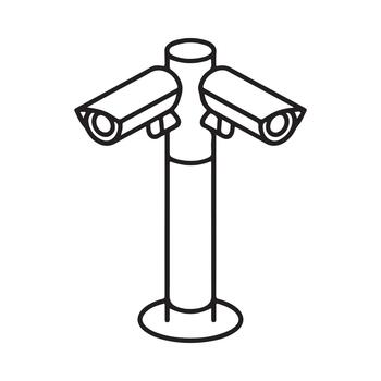 A minimalist line art illustration of a dual security camera system mounted on a pole vector