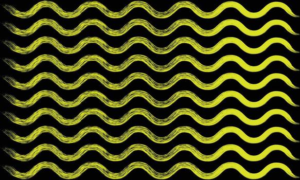 Abstract seamless pattern of bright yellow hand drawn wavy lines on a solid black background texture vector