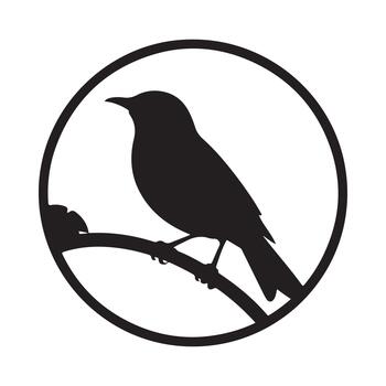 A simple black silhouette of a bird perched inside a circular frame vector