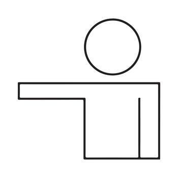 Minimalist line art illustration of a person icon pointing left, symbolizing direction or guidance vector