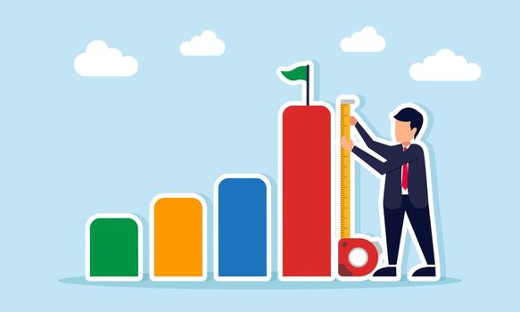 empresario medición el más alto gráfico utilizando un altura medición herramienta ilustración de rastreo negocio Progreso y éxito vector