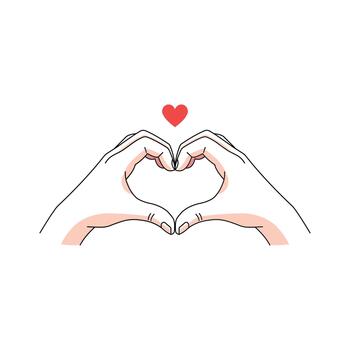 Hands forming a heart shape with a red heart above vector