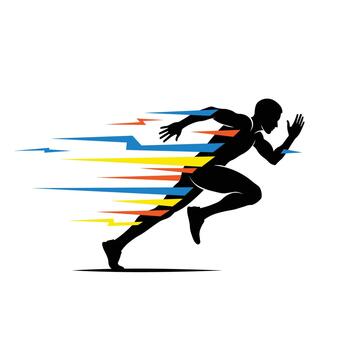 A silhouette of a running man with colorful speed lines isolated on vector