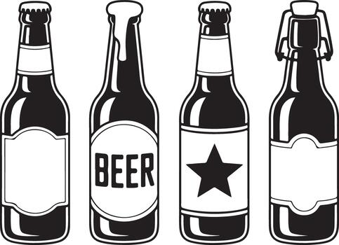 Set of beer bottles with various shapes and cap styles ideal for brewery labels and drinks vector