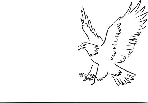 continuo línea dibujo de poderoso águila pájaro de presa depredador volador con abierto alas vector