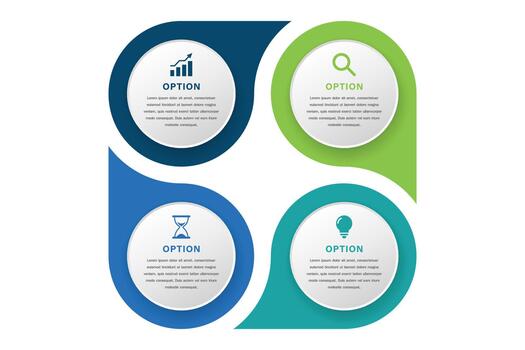 4 Option Circular Infographic with Icons and Teardrop Layout vector