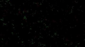 verde e rosso digitale puntini su buio sfondo, raggiante digitale dati punti,adatto per tecnologia, dati, web disegno, digitale marketing progetti, astratto sfondi, Tech presentazioni, 4k struttura video
