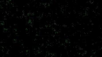 halvton prickar och rutnät överlagring, hög teknologi animerad teknologisk bakgrund med slumpvis lysande prickar och fading ut, data information matris animation, 3d framställa slinga animering bakgrund video