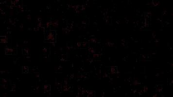 ultra trogen neon tech rutnät rörelse med enda röd lysande data punkt, dålig signal, hud gränssnitt, sci fi digital täcka över slinga för teknologi videoklipp, röd filma täcka över med repor och spannmål textur video