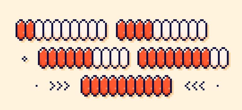 A red pixel art bar showing game progress and remaining lives. vector