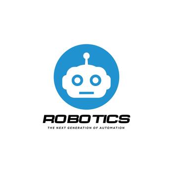 azul circulo robot cabeza logo con texto robótica automatización vector