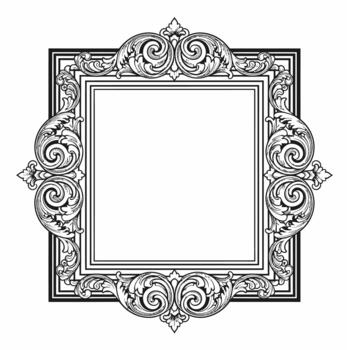A black and white ornate frame with a scroll pattern vector