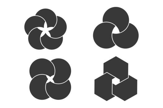 Graphical Venn diagram infographic sections silhouette. Overlapping circle shapes circles chart line set. Venn diagrams with overlapping circles, showing a common area, for infographic presentation vector
