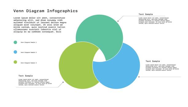 Graphical Venn Flat business presentation slide template Overlapping circle chart line set. Venn diagrams with overlapping circles, showing a common area, for infographic presentation vector
