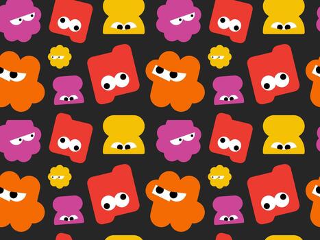 sin costura modelo presentando linda rojo y naranja geométrico bloquear monstruos en oscuro antecedentes para textil diseño vector