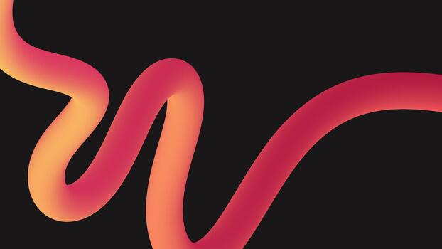 Trendy 3d abstract flow shape with orange neon gradient tube on dark background vector