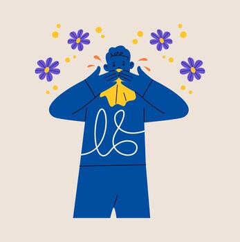 Man allergic to pollen. Problem of allergy concept. Colorful illustration vector