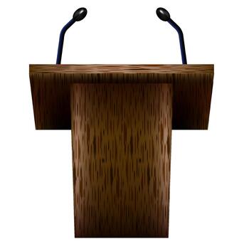 Wooden podium with microphones vector
