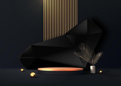 Elegant black display with golden accents vector