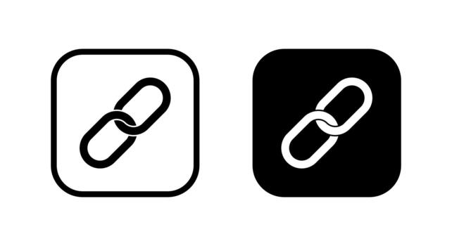 Chain link icon in black square. URL connection symbol. Hyperlink, attachment sign vector