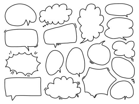 A collection of hand-drawn speech and thought bubbles in various shapes and sizes vector