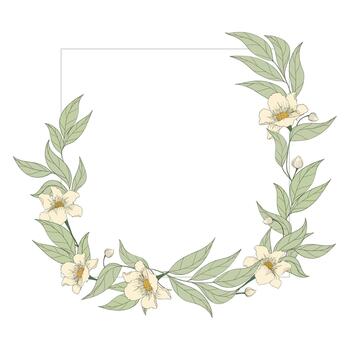 circulo marco con blanco fresia flores y hojas aislado en blanco antecedentes. mano dibujado elegante frontera marco con vacío Copiar espacio para invitación diseño, saludo tarjeta. vector