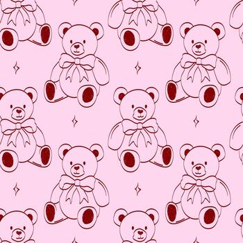 Cute teddy bear pattern in pink background with simple design suitable for various crafts and decorations vector