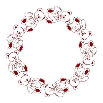 Round design featuring teddy bears arranged in a circle with red outlines vector