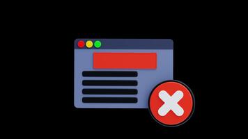 3d animación de web error ventana con rojo fracaso firmar video