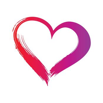 Abstract gradient heart symbol created with a vibrant brush stroke effect vector