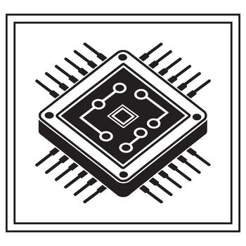 A black and white isometric illustration of a computer microchip for technology concept vector