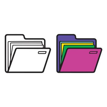 Simple illustration of a file folder icon in black outline and vibrant color version vector