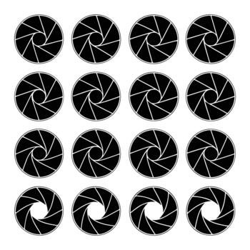 Repeating pattern of camera aperture symbols arranged in a square grid vector