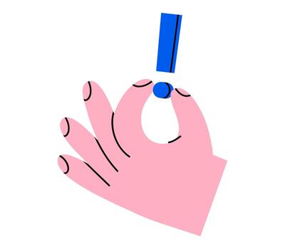 Hand drawn cute illustration of hand holding exclamation mark. Flat attention to problem doodle. Caution or error icon. Important message in arm. Support or service. Warning sign. Isolated. vector