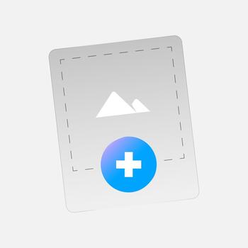 Minimalist illustration of photo frame silhouette with plus icon. add photo, upload image, insert picture feature in mobile apps and websites. for UI design, profile placeholder, gallery upload vector