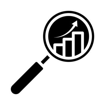 Financial analysis, business analysis concept, magnifier glass with bar graph. Analytics icon. Business financial forecast. Observation. Estimate. Budget graph. Predictive analytics. Stats icon, eps10 vector