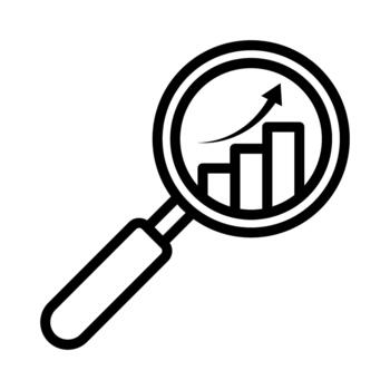 Financial analysis, business analysis concept, magnifier glass with bar graph. Analytics icon. Business financial forecast. Observation. Estimate. Budget graph. Predictive analytics. Stats icon vector