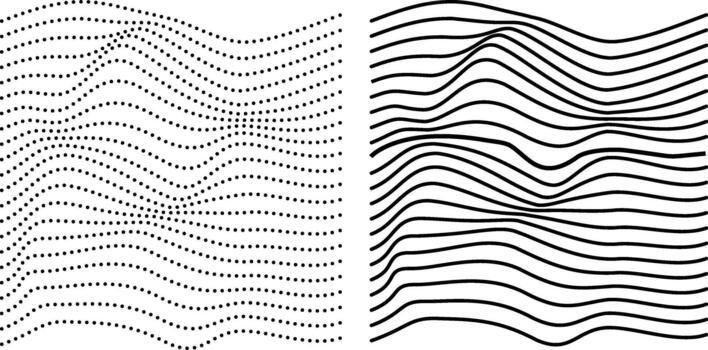 Dual Wave Pattern Set with Dotted Flow Lines and Smooth Curve Lines Abstract Black and White Minimal Geometric Layout for Posters, Branding, Backgrounds and Modern Design vector
