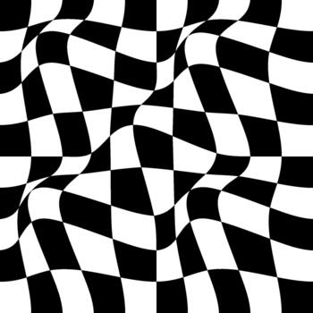 Warped Checkerboard Optical Illusion Pattern Abstract Distorted Black and White Check Texture, Wavy Geometric Chessboard Background for Modern Design, Branding and Motion Graphics vector
