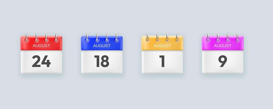 Collection of 3D calendar icons with different dates isolated on a light background. vector