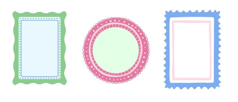 mano dibujado redondo y rectangular vistoso marco, infantil fronteras colocar, linda plano ilustraciones vector