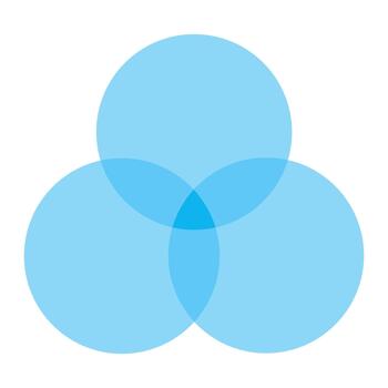 Elegant blue venn diagram with three overlapping circle sections creating a soft clover shape infographic for data balance intersection chart design vector