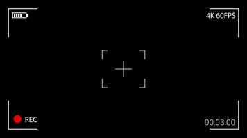 modern digital kamera inspelning sökare gränssnitt med 4k 60 fps visa på svart skärm, idealisk för filmiska produktion och filmskapande projekt video
