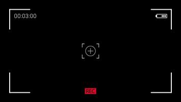 sökare skärm inspelning visa. visar förflutit tid, aktiva 'rec' status, batteri ikon, och fokus hårkors på en mörk bakgrund. idealisk täcka över för projekt video
