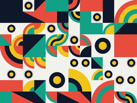 vibrante geométrico composición presentando un formación de resumen formas y negrita colores, creando un juguetón y dinámica visual modelo para moderno diseño proyectos vector