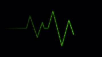 vibrerande grön pulserande linje på en svart övervaka skärm, skildrar en kritisk medicinsk hjärta rytm, symboliserar kontinuerlig liv övervakning och digital hälsa data video