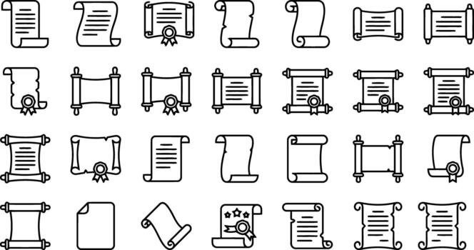Certificate and scroll icon set for education branding, award graphics and digital design vector